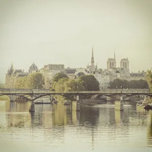 River Seine Prints: Notre Dame Cathedral & Pont des Arts, Paris, France