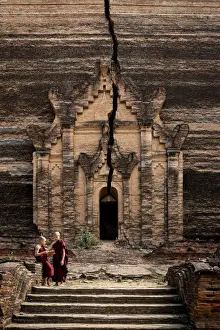 Two People Prints: Two novice monks reading a book in front of entrance to Pahtodawgyi pagoda, Mingun
