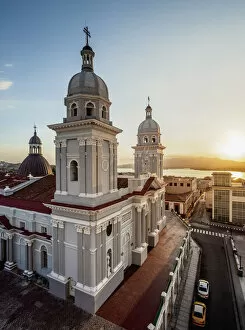 Colonial Gallery: Nuestra Senora de la Asuncion Cathedral at sunset, elevated view, Parque Cespedes