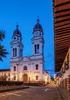 Images Dated 21st June 2018: Nuestra Senora de Mongui Church at dusk, Charala, Santander Department, Colombia
