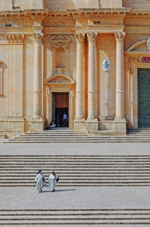 Historic Building Prints: Nuns coming down the staircase of St Nicholas church, Noto, Noto Valley, Sicily, Italy