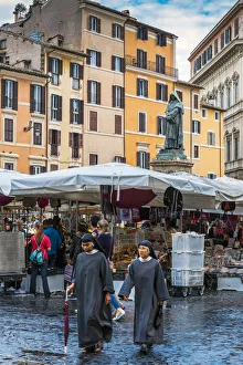 Food Market Prints: Nuns walking in Campo de Fiori square, Rome, Lazio, Italy