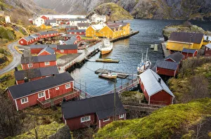 Rorbuer Prints: Nusfjord village, Lofoten Island, Norway