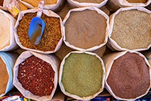Nuts Prints: Nuts and grains displayed at market stall, Skoura, Morocco