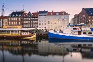 Nyhavn Prints: Nyhavn at dawn, Copenhagen, Hovedstaden, Denmark, Northern Europe