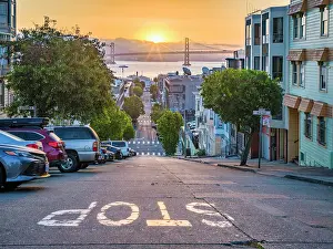 San Francisco Prints: Oakland Bay Bridge from North Beach District at Sunrise, San Francisco, California, USA