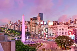 San Nicolas Prints: The Obelisk monument illuminated at twilight on the Avenida 9 de Julio