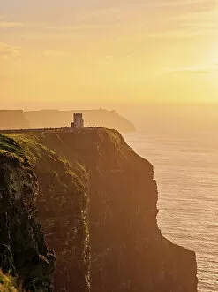Images Dated 31st March 2023: O'Brien's Tower at sunset, Cliffs of Moher, County Clare, Ireland