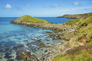 Rock Cliff Prints: Ocean coast at Whitesands Bay - United Kingdom, Wales, Pembrokeshire, St Davids