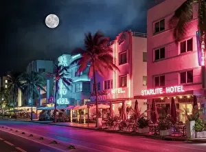 Moon Prints: Ocean Drive Art Deco District, illuminated with iconic Neon Colors South Beach