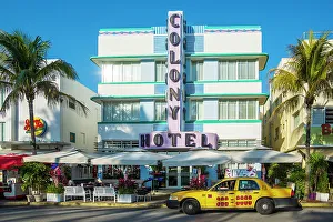 Unique Prints: Ocean Drive with Yellow Cab South Miami Beach, Miami Dade, Florida, USA