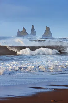 Southern Region Prints: Ocean surf and Reynisdrangar islands - Iceland, Southern Region, Vik