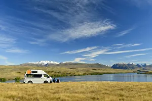 Southern Alps Prints: Oceania, New Zealand, South Island, Southern Alps, Tekapo, Lake Alexandina, people