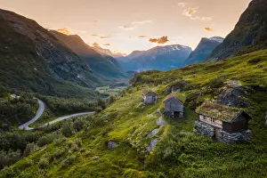 More Og Romsdal Prints: More og Romsdal, Norway. Turf roof houses near Geirangerfjord