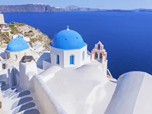 Steps And Staircases Prints: Oia village, elevated view, Oia, Santorini, Cyclades Islands, Greece