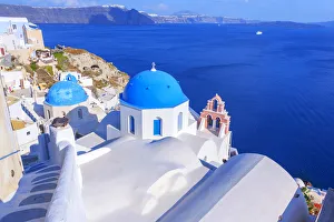 Oia village, elevated view, Oia, Santorini, Cyclades Islands, Greece