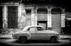 Havana Centro Prints: Old American car parked on a street in Havana Centro, Havana, Cuba, Caribbean