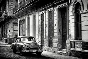 Havana Centro Prints: Old American car parked on a street in Havana Centro, Havana, Cuba, Caribbean