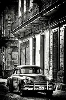 Havana Centro Prints: Old American car parked on a street in Havana Centro, Havana, Cuba, Caribbean