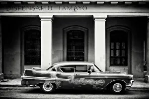 Havana Centro Prints: Old American car parked on a street in Havana Centro, Havana, Cuba, Caribbean
