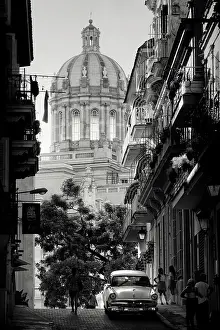 Classic Prints: Old American car parked on a street in Havana Centro, Havana, Cuba, Caribbean
