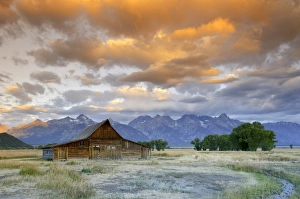 Old Barn and Teton Mountain Range, Jackson Hole, Wyoming, USA