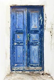 Blue Door Prints: Old blue door in whitewashed wall