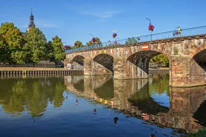 Saar Valley Prints: Old bridge with castle church and river Saar, SaarbrAocken, Saarland, Germany