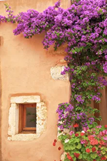 Neil Farrin Prints: Old Building with Bougainvillea and Geraniums, Crete, Greek Islands, Greece, Europe