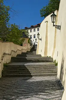 Old Castle Stairs leading to Prague Castle without tourists in the time of Covid-19