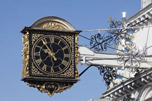 High Street Prints: Old clock on the Guildhall, High Street, Guildford, Surrey, England, UK