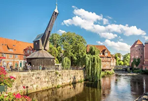 Mill Prints: Old crane on the Ilmenau, in the background Luner mill and Abbot`s Mill