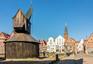 Luneburg Prints: Old crane at the Old Harbor on the Ilmenau, Luneburg, Lower Saxony, Germany