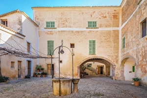 Manor House Prints: Old draw well in the courtyard of Finca Publica Galatzo, Mallorca, Balearic Islands, Spain