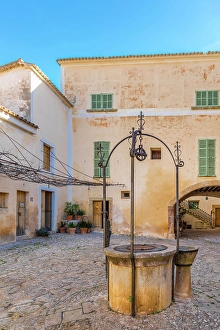 Manor House Prints: Old draw well in the courtyard of Finca Publica Galatzo, Mallorca, Balearic Islands, Spain