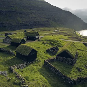 Saksun Prints: The old Duvugarðar farm in Saksun. Streymoy, Faroe Islands