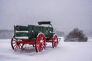 Snow Flurry Prints: Old farm wagon in snowstorm, Wagon Hill Farm, Durham, New Hampshire, USa