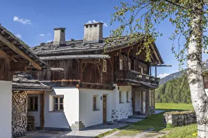 Mountain Village Prints: Old farmhouses in Kasern in the rear Ahrntal, South Tyrol, Italy