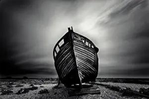 B And W Prints: Old fishing boat, Dungeness, Kent, England