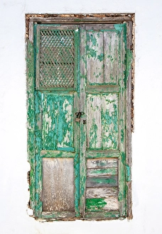 Lanzarote Prints: Old green door on white wall, , Teguise, Lanzarote, Canary Islands, Spain