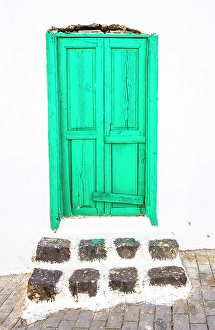 Lanzarote Prints: Old green door on white wall, , Teguise, Lanzarote, Canary Islands, Spain