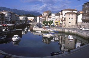 Llanes Prints: The old Harbour in Llanes is surrounded by mansions