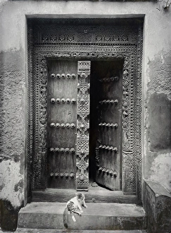 Carved Prints: Old heavy carved wooden door, Stonetown, Zanzibar, Tanzania