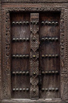 Carved Prints: Old heavy carved wooden door, Stonetown, Zanzibar, Tanzania