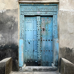 Zanzibar Prints: Old heavy carved wooden door, Stonetown, Zanzibar, Tanzania