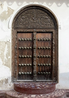 Zanzibar Prints: Old heavy carved wooden door, Stonetown, Zanzibar, Tanzania