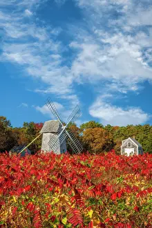 Wind Prints: Old Higgins Farm Windmill in autumn, Cape Cod, Brewster, Massachusetts, USA