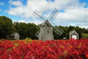 Wind Prints: Old Higgins Farm Windmill in autumn, Cape Cod, Brewster, Massachusetts, USA