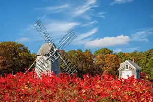 Wind Prints: Old Higgins Farm Windmill in autumn, Cape Cod, Brewster, Massachusetts, USA
