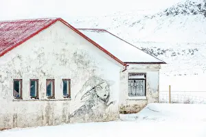 Old House Prints: Old house in snow with witch painted on it, Snaefellsnes Peninsula, Iceland
